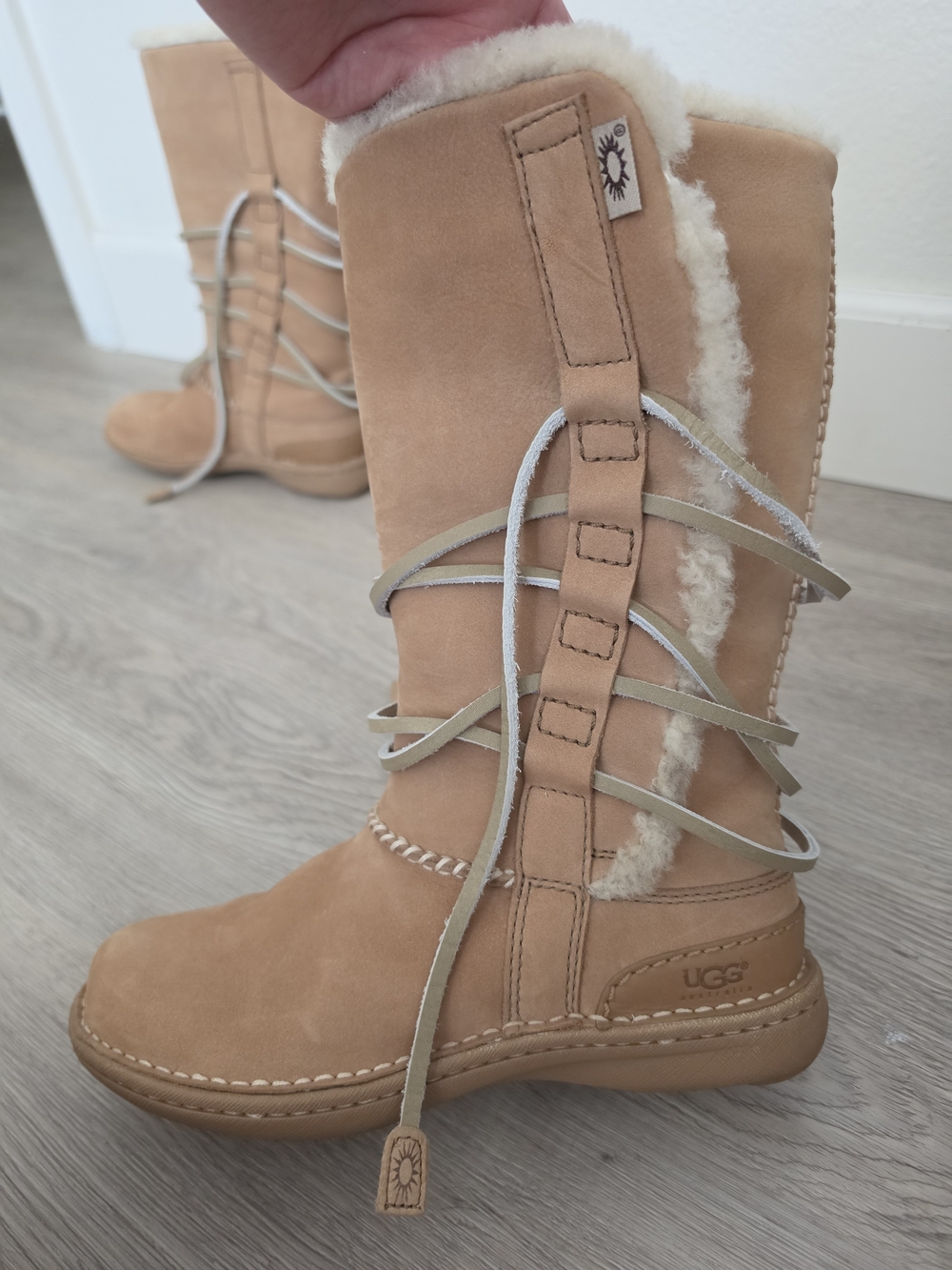 UGG Australia Sundance II Tall Shearling Boots Chestnut Suede Lace Up